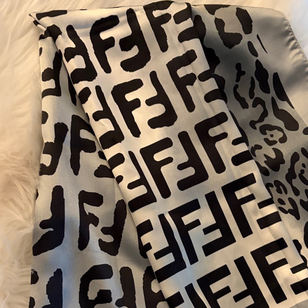 Fendi Black and Gray Logo Scarf
